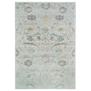 12'1"x18' Ivory, Sickle Leaf Design Soft Pile, Silk With Textured Wool Hand Knotted, Oversized Oriental Rug FWR391068