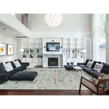 Load image into Gallery viewer, 12&#39;1&quot;x18&#39; Ivory, Sickle Leaf Design Soft Pile, Silk With Textured Wool Hand Knotted, Oversized Oriental Rug FWR391068
