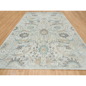 12'1"x18' Ivory, Sickle Leaf Design Soft Pile, Silk With Textured Wool Hand Knotted, Oversized Oriental Rug FWR391068