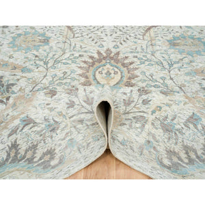 12'1"x18' Ivory, Sickle Leaf Design Soft Pile, Silk With Textured Wool Hand Knotted, Oversized Oriental Rug FWR391068