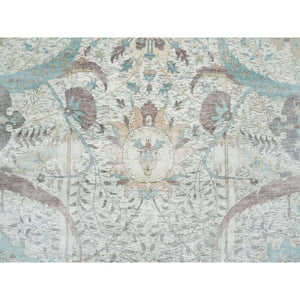 12'1"x18' Ivory, Sickle Leaf Design Soft Pile, Silk With Textured Wool Hand Knotted, Oversized Oriental Rug FWR391068