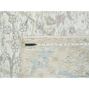 12'1"x18' Ivory, Sickle Leaf Design Soft Pile, Silk With Textured Wool Hand Knotted, Oversized Oriental Rug FWR391068