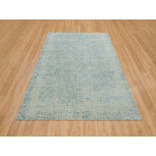 Load image into Gallery viewer, 6&#39;x9&#39; Gray with Touches of Blue, Modern Jacquard Hand Loomed, Soft to the Touch Wool and Plant Based Silk, Oriental Rug FWR391182