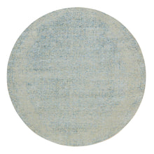 Load image into Gallery viewer, 9&#39;x9&#39; Gray with Touches of Blue, Modern Jacquard Hand Loomed, Soft to the Touch Wool and Plant Based Silk, Round Oriental Rug FWR391194
