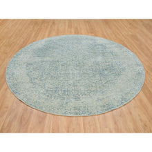 Load image into Gallery viewer, 9&#39;x9&#39; Gray with Touches of Blue, Modern Jacquard Hand Loomed, Soft to the Touch Wool and Plant Based Silk, Round Oriental Rug FWR391194