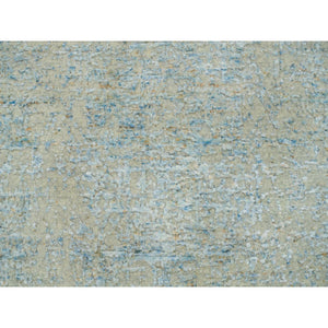 2'6"x11'10" Gray with Touches of Blue, Wool and Plant Based Silk, Modern Jacquard Hand Loomed, Soft to the Touch, Runner Oriental Rug FWR391212