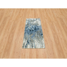 Load image into Gallery viewer, 2&#39;7&quot;x6&#39; Gray and Blue, Abstract Design Hi-Low Pile, Wool and Silk Hand Knotted, Runner Oriental Rug FWR391224