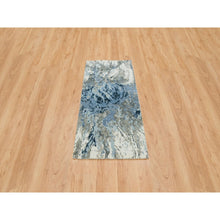 Load image into Gallery viewer, 2&#39;7&quot;x6&#39; Gray and Blue, Abstract Design Hi-Low Pile, Wool and Silk Hand Knotted, Runner Oriental Rug FWR391224