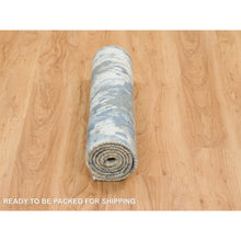 Load image into Gallery viewer, 2&#39;7&quot;x6&#39; Gray and Blue, Abstract Design Hi-Low Pile, Wool and Silk Hand Knotted, Runner Oriental Rug FWR391224