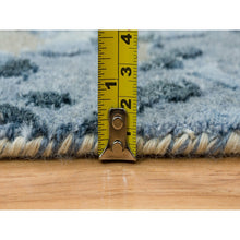 Load image into Gallery viewer, 2&#39;7&quot;x6&#39; Gray and Blue, Abstract Design Hi-Low Pile, Wool and Silk Hand Knotted, Runner Oriental Rug FWR391224