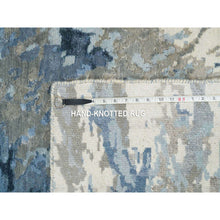 Load image into Gallery viewer, 2&#39;7&quot;x6&#39; Gray and Blue, Abstract Design Hi-Low Pile, Wool and Silk Hand Knotted, Runner Oriental Rug FWR391224