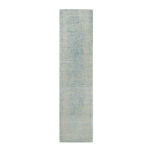 Load image into Gallery viewer, 2&#39;6&quot;x10&#39; Gray with Touches of Blue, Modern Jacquard Hand Loomed, Soft to the Touch Wool and Plant Based Silk, Runner Oriental Rug FWR391230