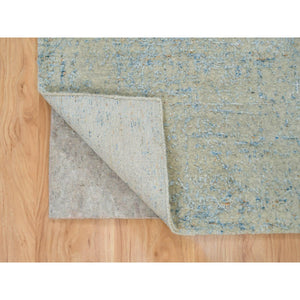 2'6"x10' Gray with Touches of Blue, Modern Jacquard Hand Loomed, Soft to the Touch Wool and Plant Based Silk, Runner Oriental Rug FWR391230