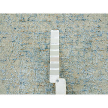 Load image into Gallery viewer, 2&#39;6&quot;x10&#39; Gray with Touches of Blue, Modern Jacquard Hand Loomed, Soft to the Touch Wool and Plant Based Silk, Runner Oriental Rug FWR391230