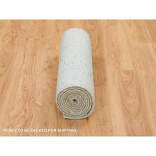 Load image into Gallery viewer, 2&#39;6&quot;x10&#39; Gray with Touches of Blue, Modern Jacquard Hand Loomed, Soft to the Touch Wool and Plant Based Silk, Runner Oriental Rug FWR391230