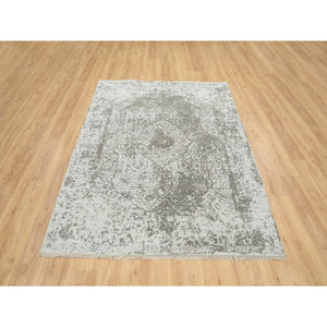 5'1"x7' Gray, Broken Persian Design, Wool And Pure Silk Hand Knotted, Oriental Rug FWR391254