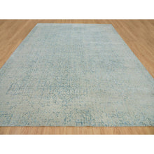 Load image into Gallery viewer, 12&#39;x14&#39;9&quot; Gray with Touches of Blue, Modern Jacquard Hand Loomed, Soft to the Touch Wool and Plant Based Silk, Oversized Oriental Rug FWR391266