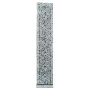 2'8"x20' Gray, Wool And Pure Silk Hand Knotted, Broken Persian Design, XL Runner Oriental Rug FWR391284