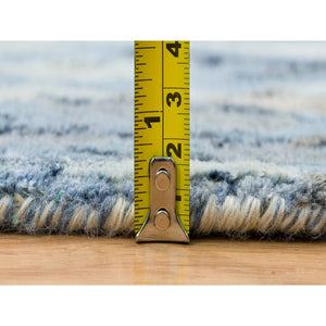 2'7"x8'1" Gray and Blue, Abstract Design Hi-Low Pile, Wool and Silk Hand Knotted, Runner Oriental Rug FWR391296