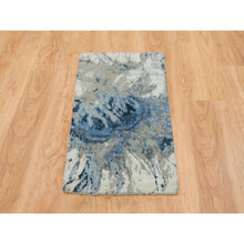 Load image into Gallery viewer, 2&#39;x3&#39; Gray and Blue, Hi-Low Pile Wool and Silk, Hand Knotted Abstract Design, Mat Oriental Rug FWR391302
