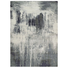 Load image into Gallery viewer, 10&#39;1&quot;x14&#39;1&quot; Black with Touches of Ivory, Hand Knotted Modern Abstract Design, Wool and Silk, Oriental Rug FWR391320