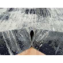Load image into Gallery viewer, 10&#39;1&quot;x14&#39;1&quot; Black with Touches of Ivory, Hand Knotted Modern Abstract Design, Wool and Silk, Oriental Rug FWR391320