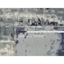Load image into Gallery viewer, 10&#39;1&quot;x14&#39;1&quot; Black with Touches of Ivory, Hand Knotted Modern Abstract Design, Wool and Silk, Oriental Rug FWR391320