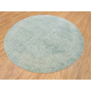 11'10"x11'10" Gray with Touches of Blue, Wool and Plant Based Silk, Modern Jacquard Hand Loomed, Soft to the Touch, Round Oriental Rug FWR391332
