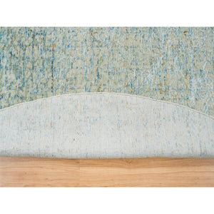 11'10"x11'10" Gray with Touches of Blue, Wool and Plant Based Silk, Modern Jacquard Hand Loomed, Soft to the Touch, Round Oriental Rug FWR391332