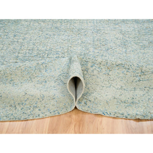 11'10"x11'10" Gray with Touches of Blue, Wool and Plant Based Silk, Modern Jacquard Hand Loomed, Soft to the Touch, Round Oriental Rug FWR391332