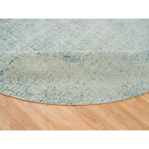 11'10"x11'10" Gray with Touches of Blue, Wool and Plant Based Silk, Modern Jacquard Hand Loomed, Soft to the Touch, Round Oriental Rug FWR391332