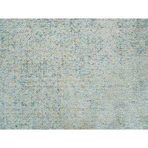 11'10"x11'10" Gray with Touches of Blue, Wool and Plant Based Silk, Modern Jacquard Hand Loomed, Soft to the Touch, Round Oriental Rug FWR391332