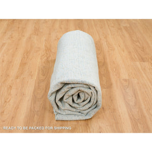 11'10"x11'10" Gray with Touches of Blue, Wool and Plant Based Silk, Modern Jacquard Hand Loomed, Soft to the Touch, Round Oriental Rug FWR391332