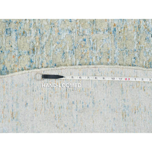 11'10"x11'10" Gray with Touches of Blue, Wool and Plant Based Silk, Modern Jacquard Hand Loomed, Soft to the Touch, Round Oriental Rug FWR391332
