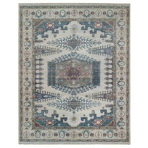 11'10"x15'2" Ivory with Soft Tones, Soft Pile Pure Wool Hand Knotted, Persian Viss Design Reimagined Plush and Lush, Oversized Oriental Rug FWR391350