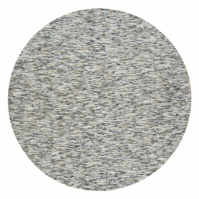 8'x8' Earth Tone Colors, Pure Wool, Hand Loomed, Modern Striae Design, Soft to the Touch Round Oriental Rug FWR391356