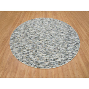 8'x8' Earth Tone Colors, Pure Wool, Hand Loomed, Modern Striae Design, Soft to the Touch Round Oriental Rug FWR391356