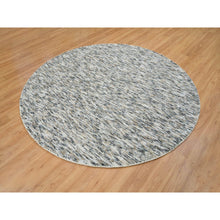 Load image into Gallery viewer, 8&#39;x8&#39; Earth Tone Colors, Pure Wool, Hand Loomed, Modern Striae Design, Soft to the Touch Round Oriental Rug FWR391356