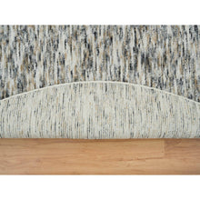 Load image into Gallery viewer, 8&#39;x8&#39; Earth Tone Colors, Pure Wool, Hand Loomed, Modern Striae Design, Soft to the Touch Round Oriental Rug FWR391356