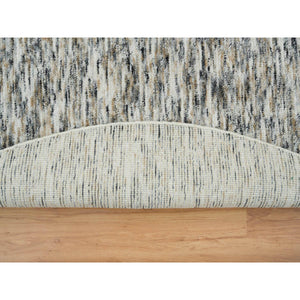 8'x8' Earth Tone Colors, Pure Wool, Hand Loomed, Modern Striae Design, Soft to the Touch Round Oriental Rug FWR391356