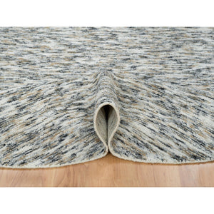 8'x8' Earth Tone Colors, Pure Wool, Hand Loomed, Modern Striae Design, Soft to the Touch Round Oriental Rug FWR391356