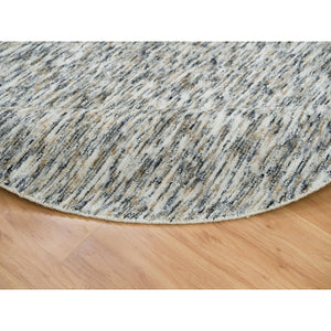 8'x8' Earth Tone Colors, Pure Wool, Hand Loomed, Modern Striae Design, Soft to the Touch Round Oriental Rug FWR391356