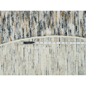 8'x8' Earth Tone Colors, Pure Wool, Hand Loomed, Modern Striae Design, Soft to the Touch Round Oriental Rug FWR391356