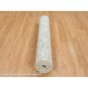 6'3"x9'1" Earth Tone Colors, Pure Wool, Hand Loomed, Modern Striae Design, Soft to the Touch Oriental Rug FWR391362