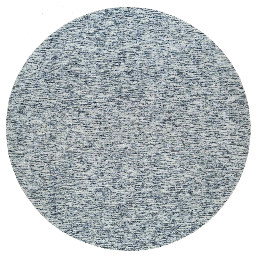 12'x12' Blue and Ivory, Modern Striae Design Soft Pile, Pure Wool Hand Loomed, Round Oriental Rug FWR391434