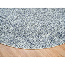 Load image into Gallery viewer, 12&#39;x12&#39; Blue and Ivory, Modern Striae Design Soft Pile, Pure Wool Hand Loomed, Round Oriental Rug FWR391434