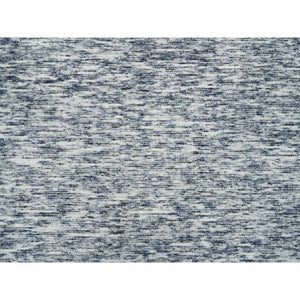 12'x12' Blue and Ivory, Modern Striae Design Soft Pile, Pure Wool Hand Loomed, Round Oriental Rug FWR391434