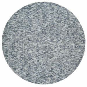 10'x10' Blue and Ivory, Soft to the Touch Pure Wool, Hand Loomed Modern Striae Design, Round Oriental Rug FWR391452