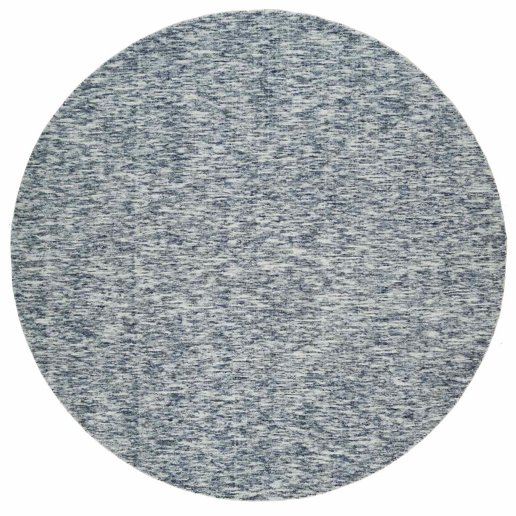 10'x10' Blue and Ivory, Soft to the Touch Pure Wool, Hand Loomed Modern Striae Design, Round Oriental Rug FWR391452