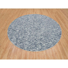 Load image into Gallery viewer, 10&#39;x10&#39; Blue and Ivory, Soft to the Touch Pure Wool, Hand Loomed Modern Striae Design, Round Oriental Rug FWR391452